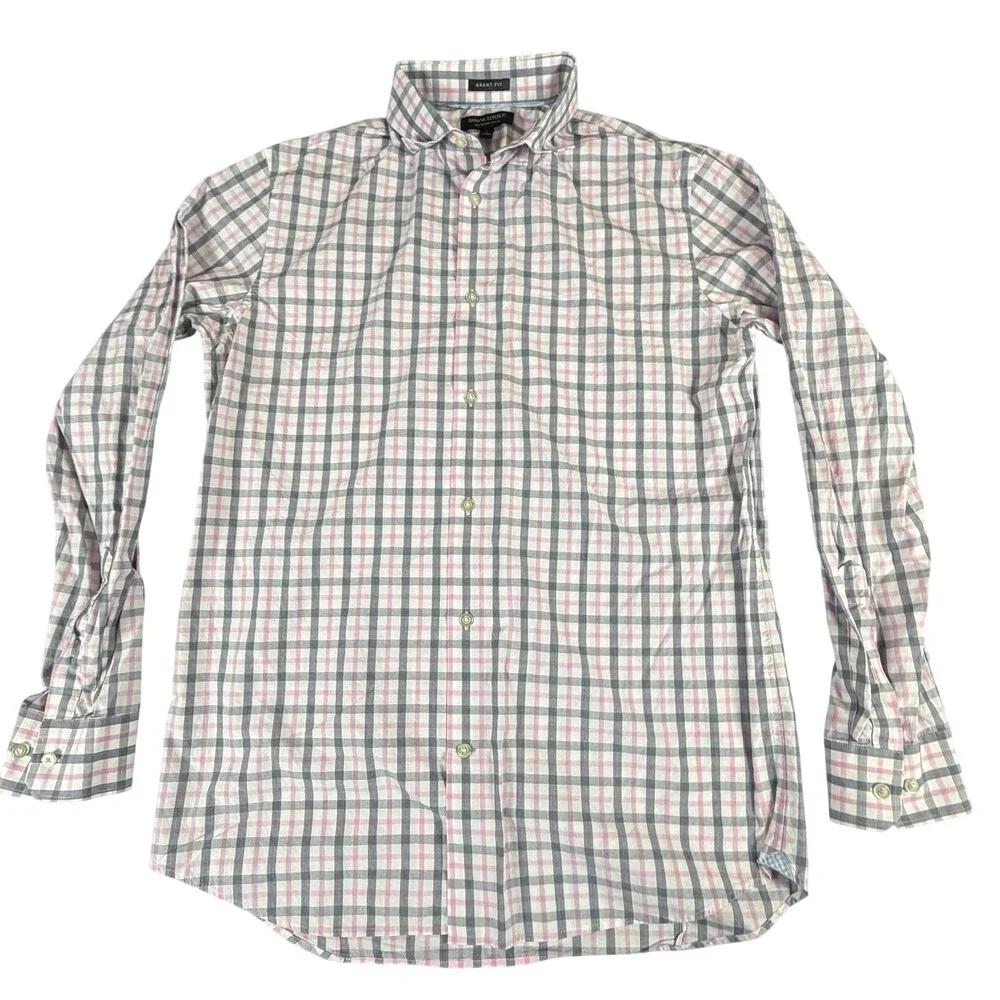 Banana Republic Dress Shirt Mens Large Pink Plaid Grant Fit Slim Long Sleeve